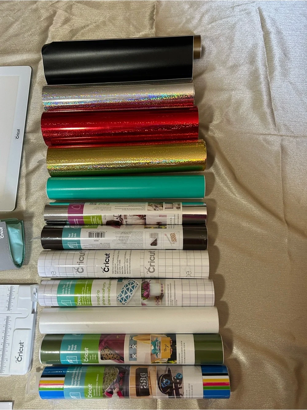 Cricut Crafting Bundle with Teal, White, Gold, Red, Black, Silver, Green Vinyls